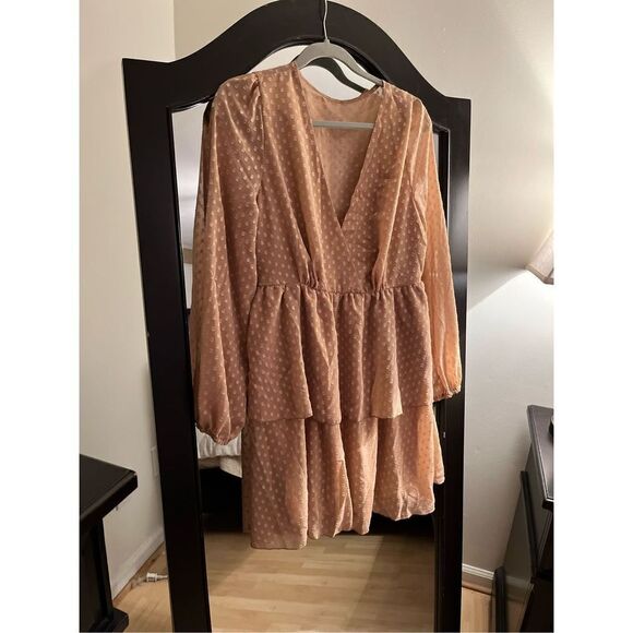NEW Deep V Neck Dress Swiss Dot Casual Chiffon NO BELT L - Picture 1 of 3